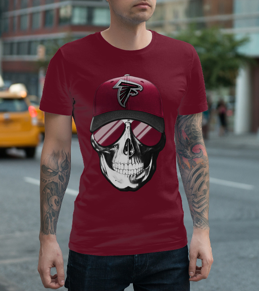 Atlanta Falcons Skull Cap With Reflective Glasses T-Shirt
