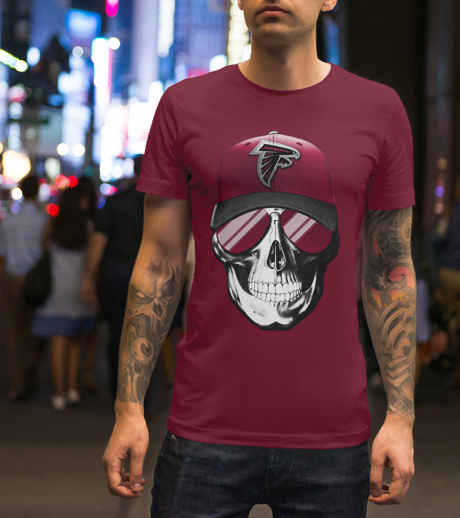 Atlanta Falcons Skull Cap With Reflective Glasses T-Shirt