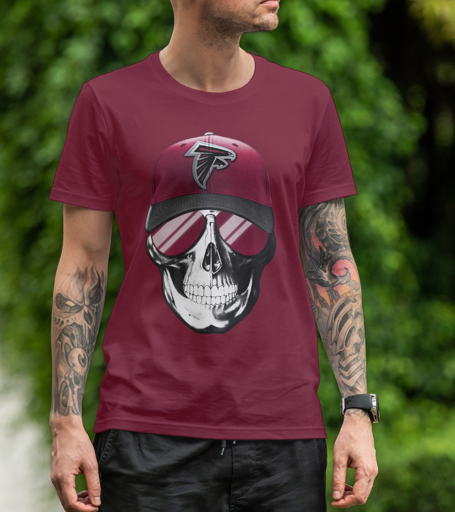 Atlanta Falcons Skull Cap With Reflective Glasses T-Shirt