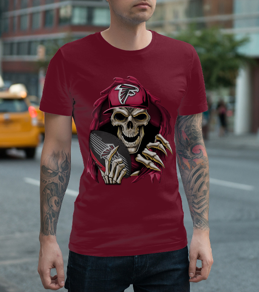 Skullbong Atlanta Falcons Skeleton with Football and Cap T-Shirt