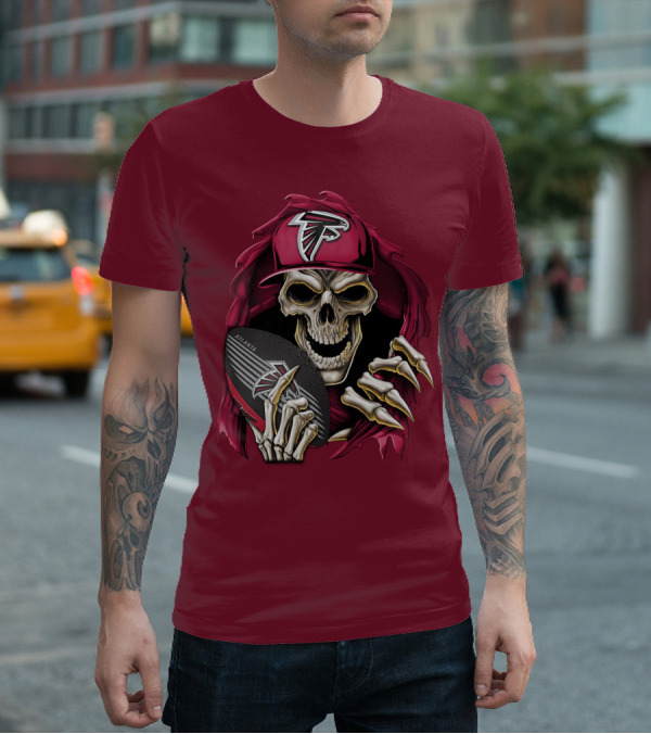 Skullbong Atlanta Falcons Skeleton With Football And Cap T-Shirt