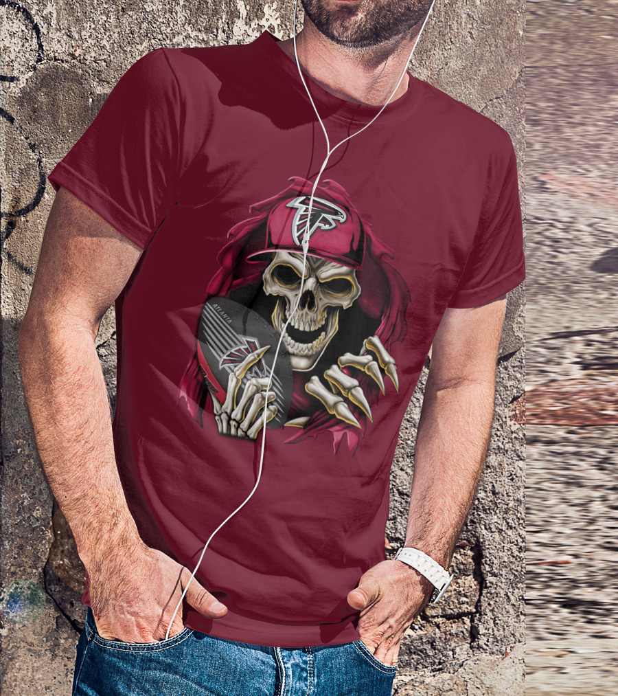 Skullbong Atlanta Falcons Skeleton With Football And Cap T-Shirt