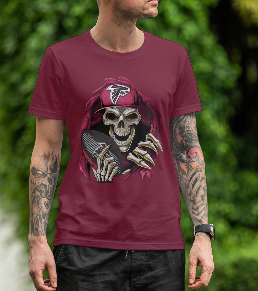 Skullbong Atlanta Falcons Skeleton With Football And Cap T-Shirt