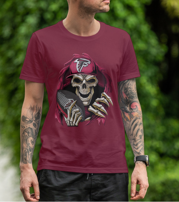 Skullbong Atlanta Falcons Skeleton With Football And Cap T-Shirt