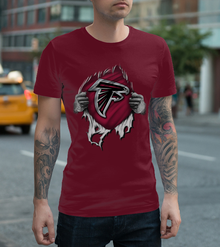 Torn Atlanta Falcons Logo with Hands Emerging T-Shirt