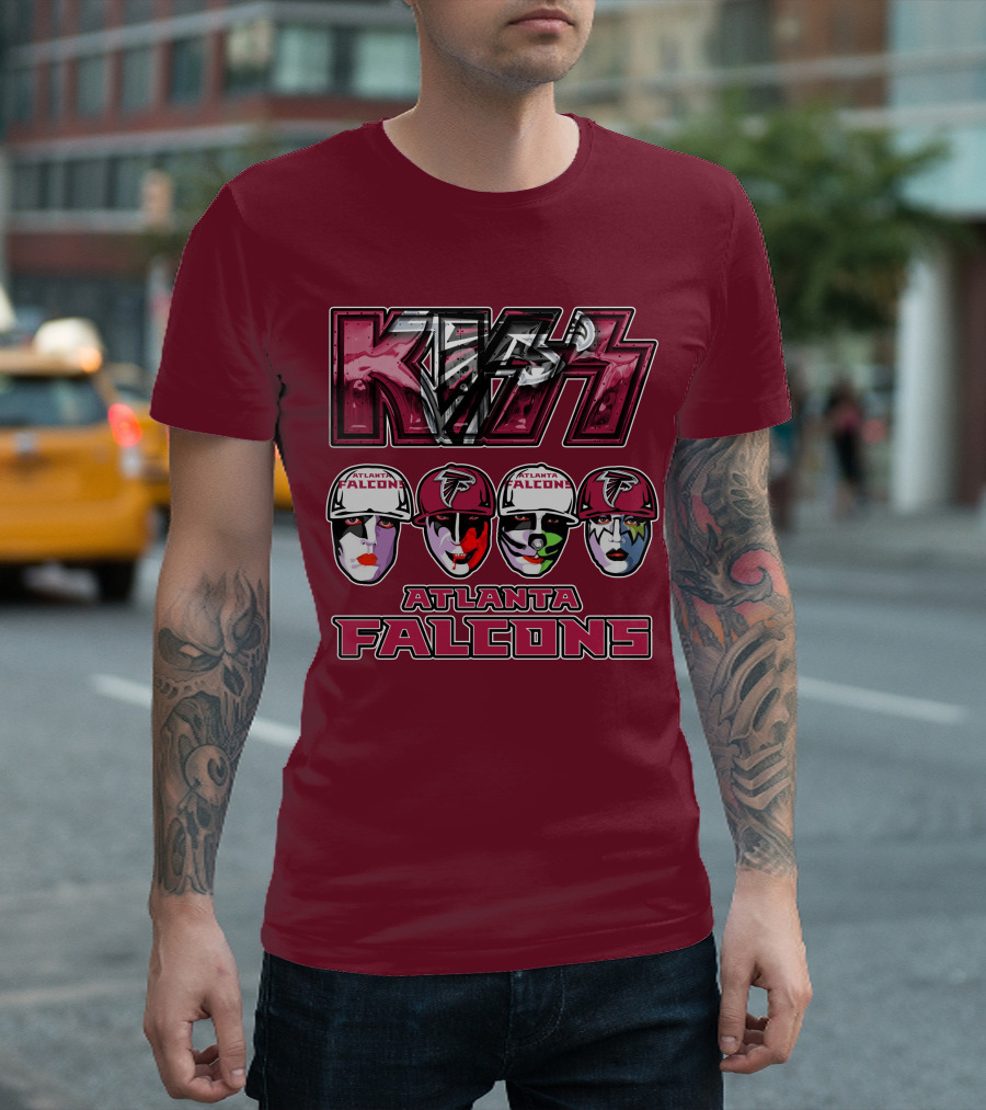 Kiss Atlanta Falcons Faces Logo NFL Band Crossover T-Shirt