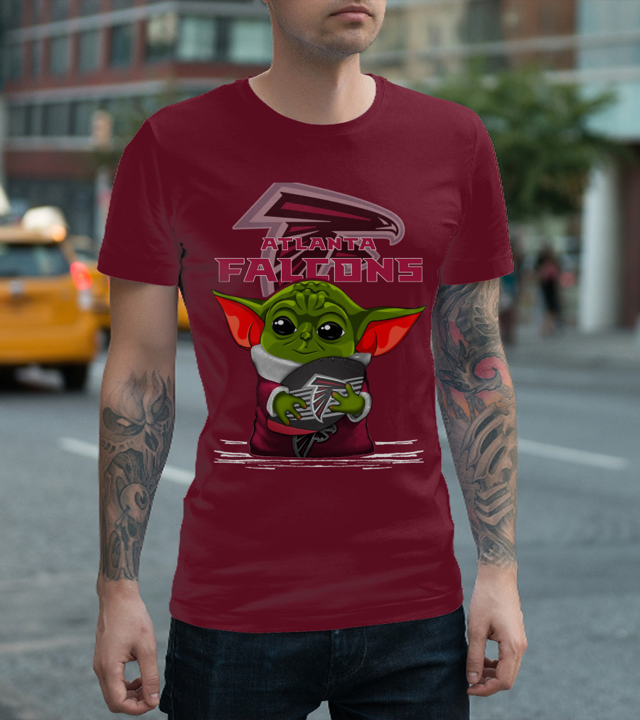 Yoda Holding Atlanta Falcons Football with Logo Background T-Shirt