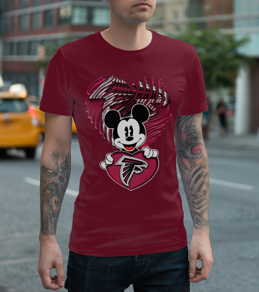 Mick Holding Atlanta Falcons Heart with Falcons Logo and Stylized T-Shirt