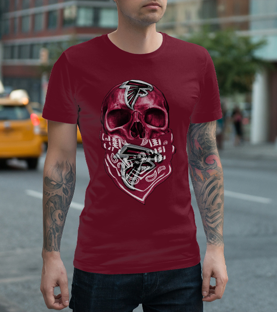 Skull with Atlanta Falcons Logos and Bandana T-Shirt