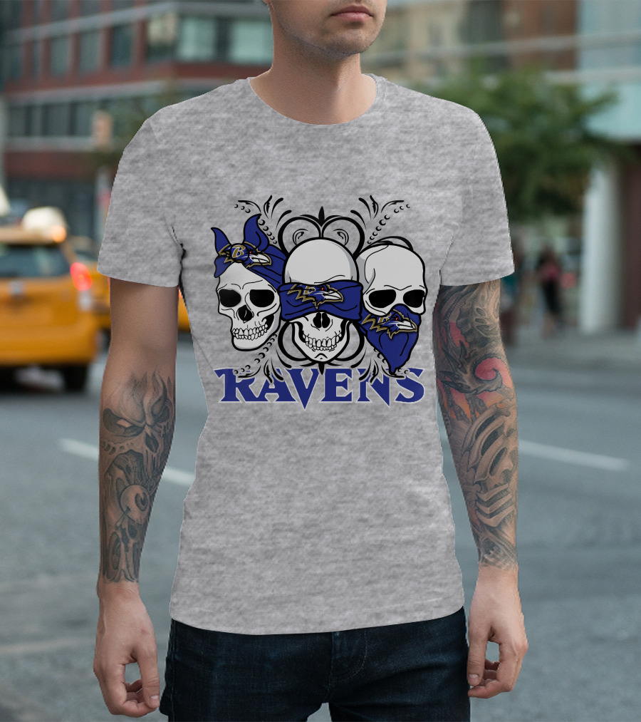 Ravens Three Skulls Bandana Baltimore Ravens T-Shirt