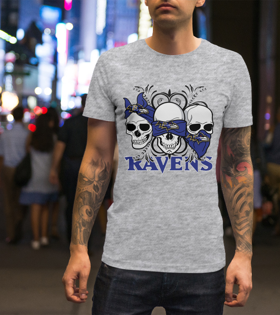 Ravens Three Skulls Bandana Baltimore Ravens T-Shirt