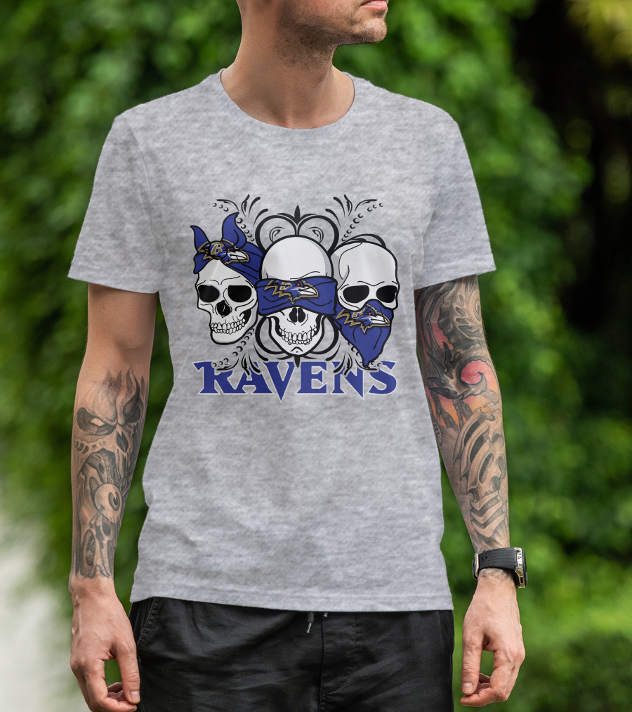 Ravens Three Skulls Bandana Baltimore Ravens T-Shirt