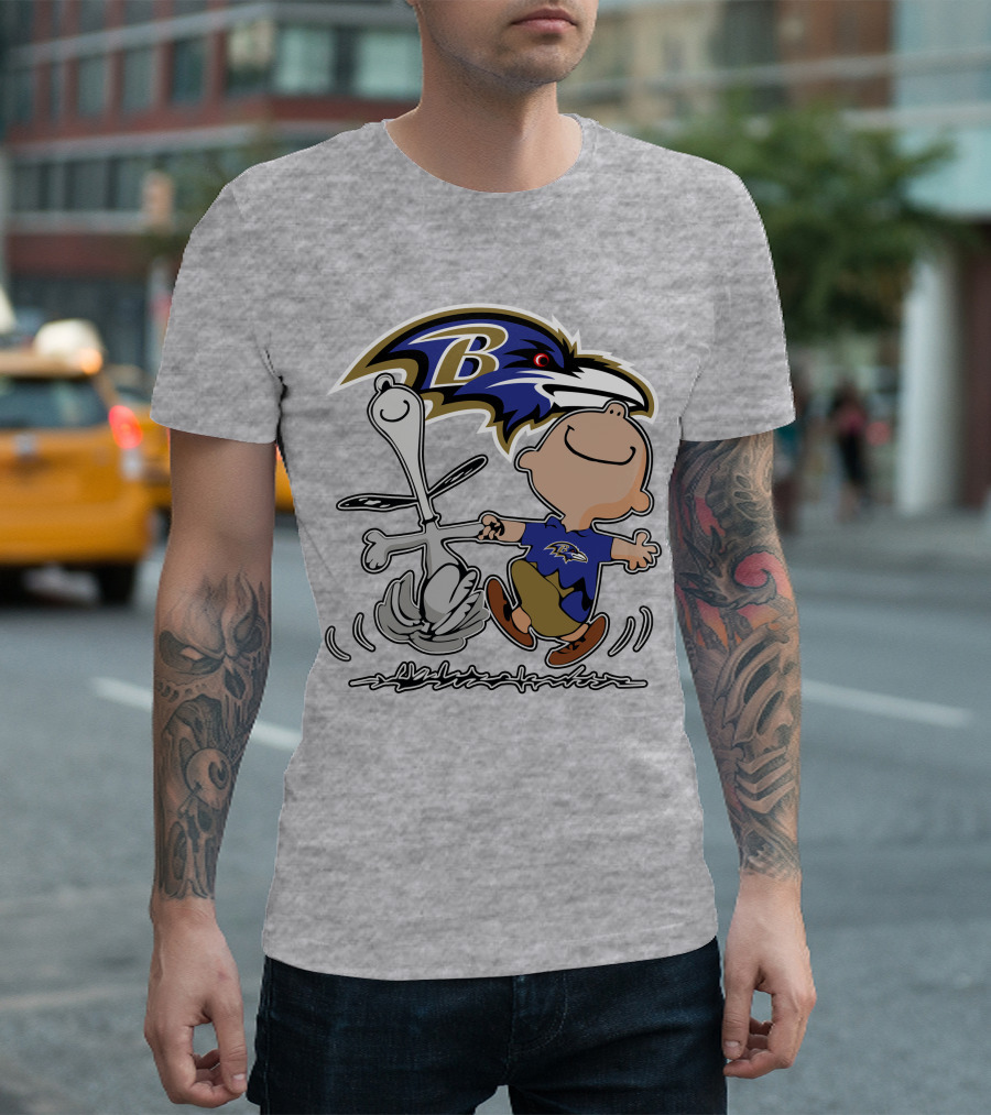 Baltimore Ravens Snoopy Dance With Logo And Characters T-Shirt