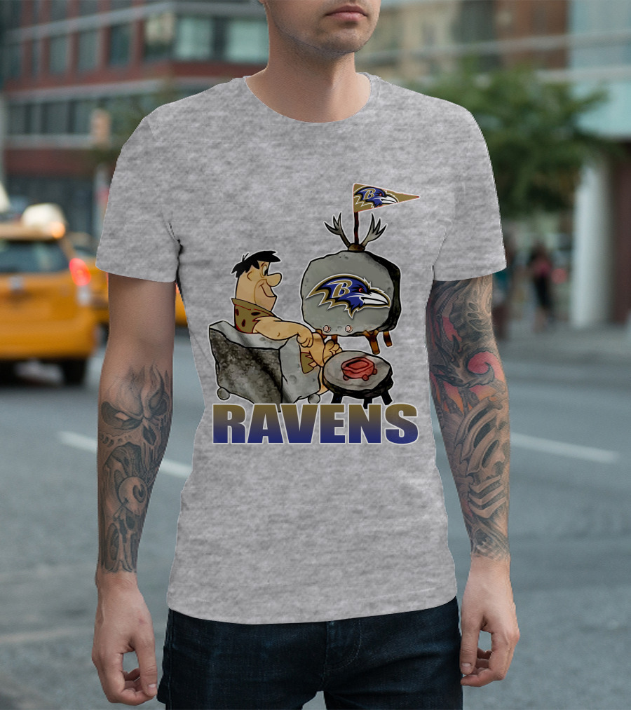 Baltimore Ravens Cartoon Character Watching Tv With Team T-Shirt