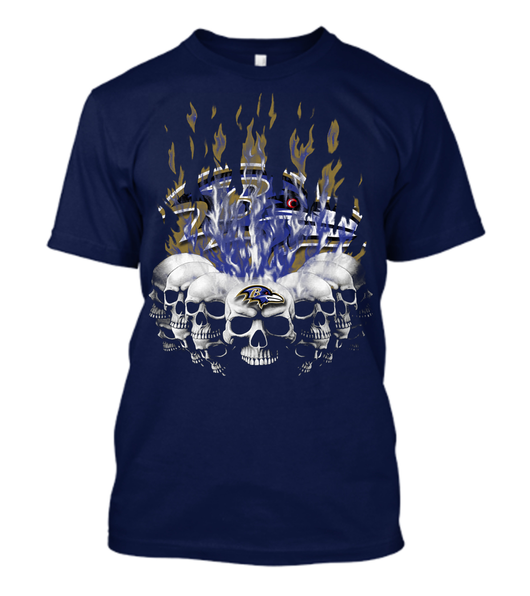 Baltimore Ravens Skull Flame Design With Team Logo T-Shirt