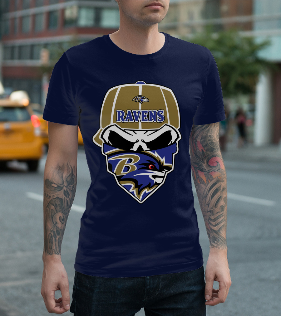Baltimore Ravens Skull Bandana Cap T-Shirt