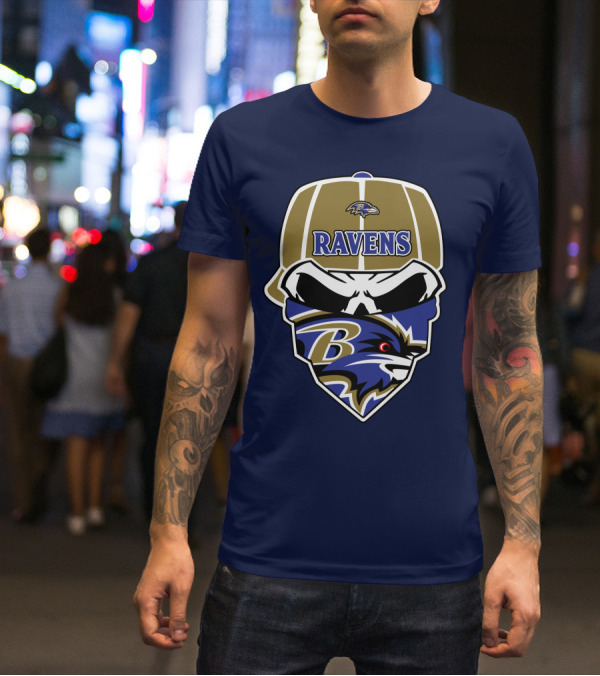 Baltimore Ravens Skull Bandana Cap T-Shirt