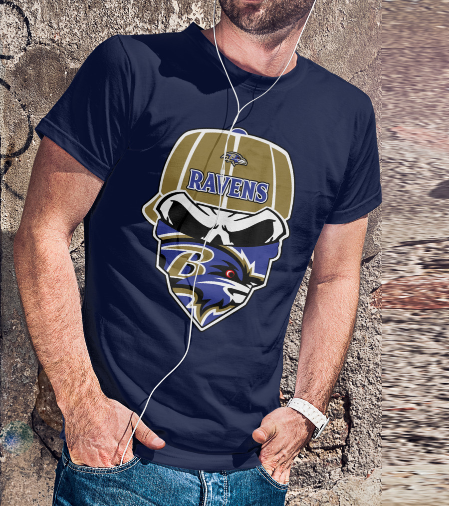 Baltimore Ravens Skull Bandana Cap T-Shirt