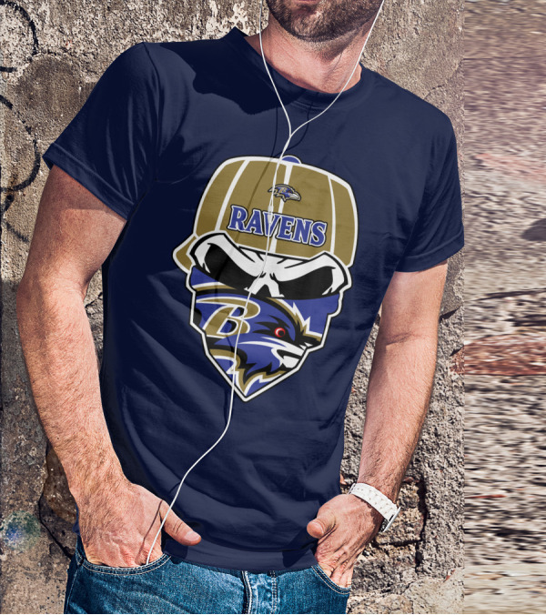 Baltimore Ravens Skull Bandana Cap T-Shirt