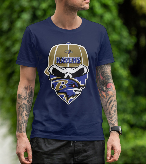 Baltimore Ravens Skull Bandana Cap T-Shirt