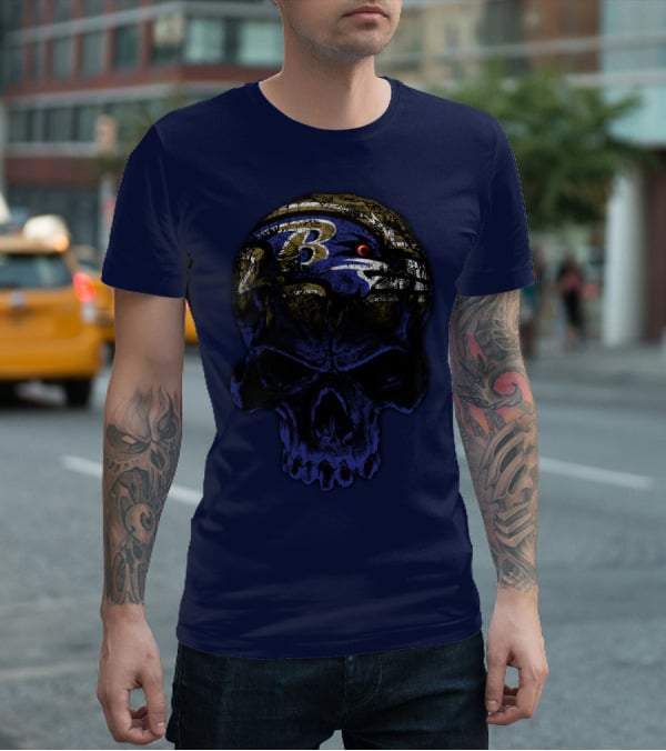 Baltimore Ravens 71 Skull Logo Art T-Shirt