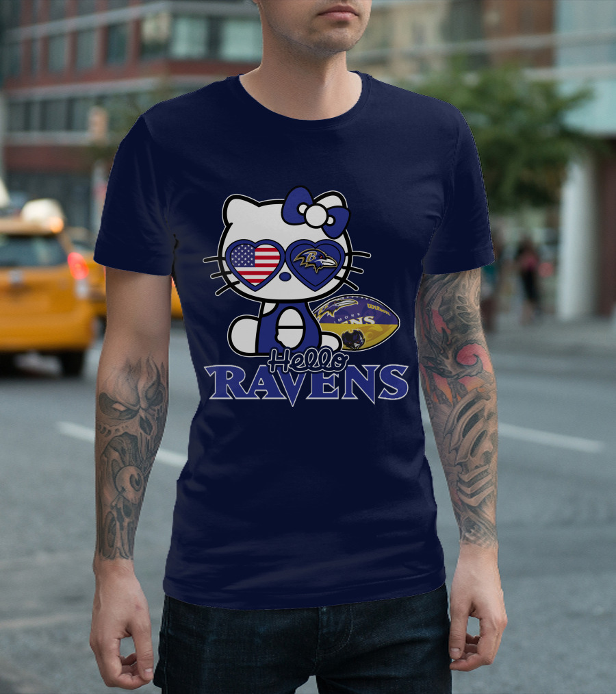 Hello Kitty Ravens Baltimore American Football Fan Cat Toy T-Shirt