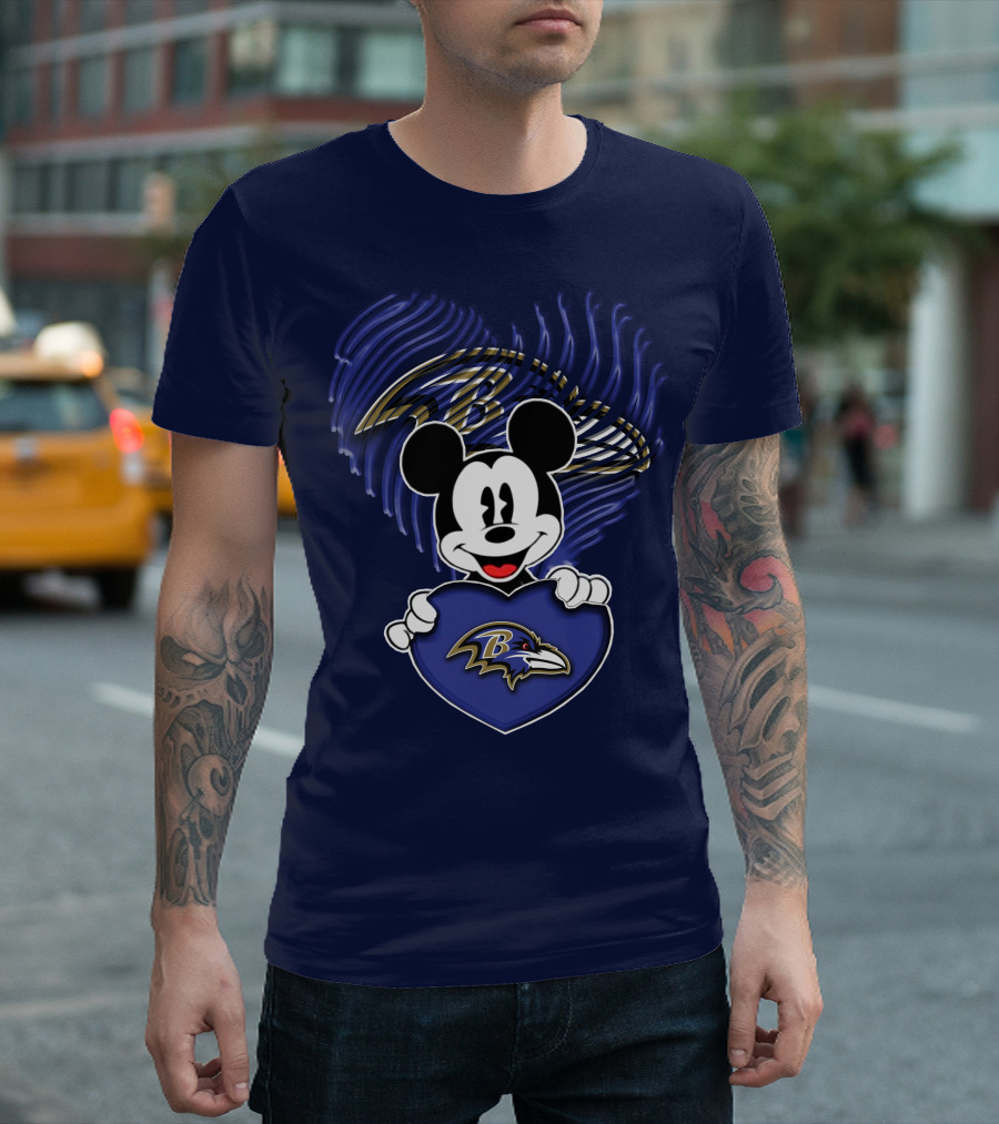 Mick Mouse Baltimore Ravens Heart Logo Fan T-Shirt