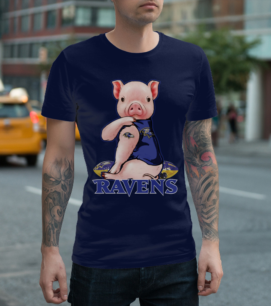 Baltimore Ravens Pig Mascot With Team Logo Jersey T-Shirt