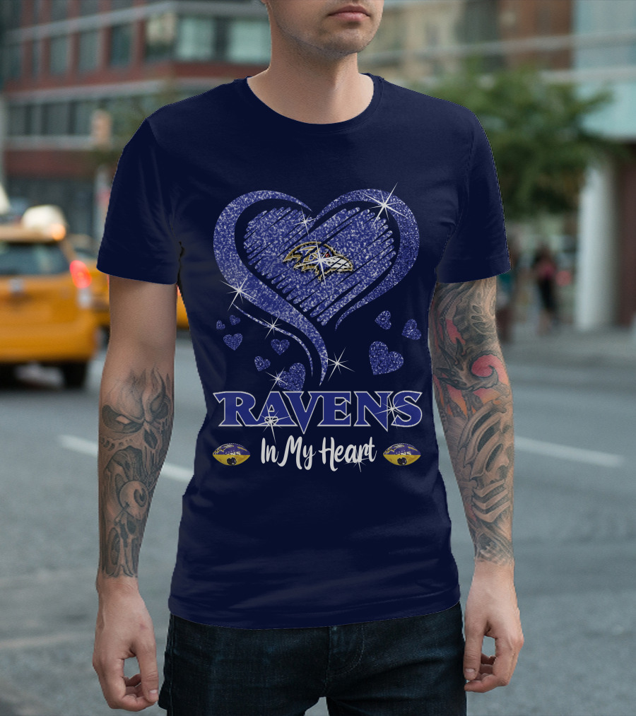 Ravens In My Heart Baltimore Ravens Sparkle Hearts T-Shirt