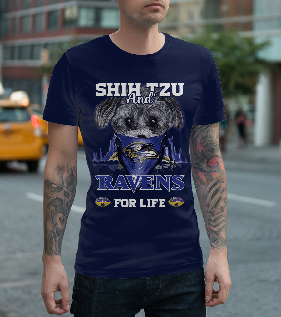 Shih Tzu And Ravens For Life Baltimore Ravens T-Shirt
