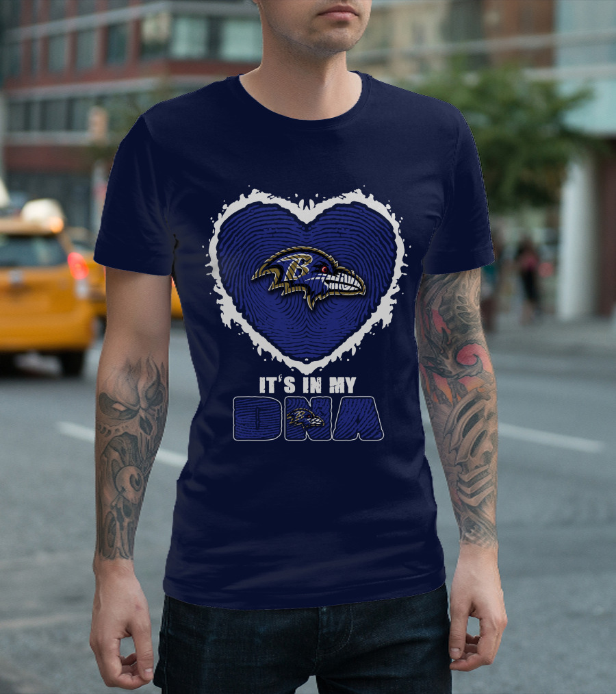 It's In My Dna Baltimore Ravens Heart Fingerprint T-Shirt