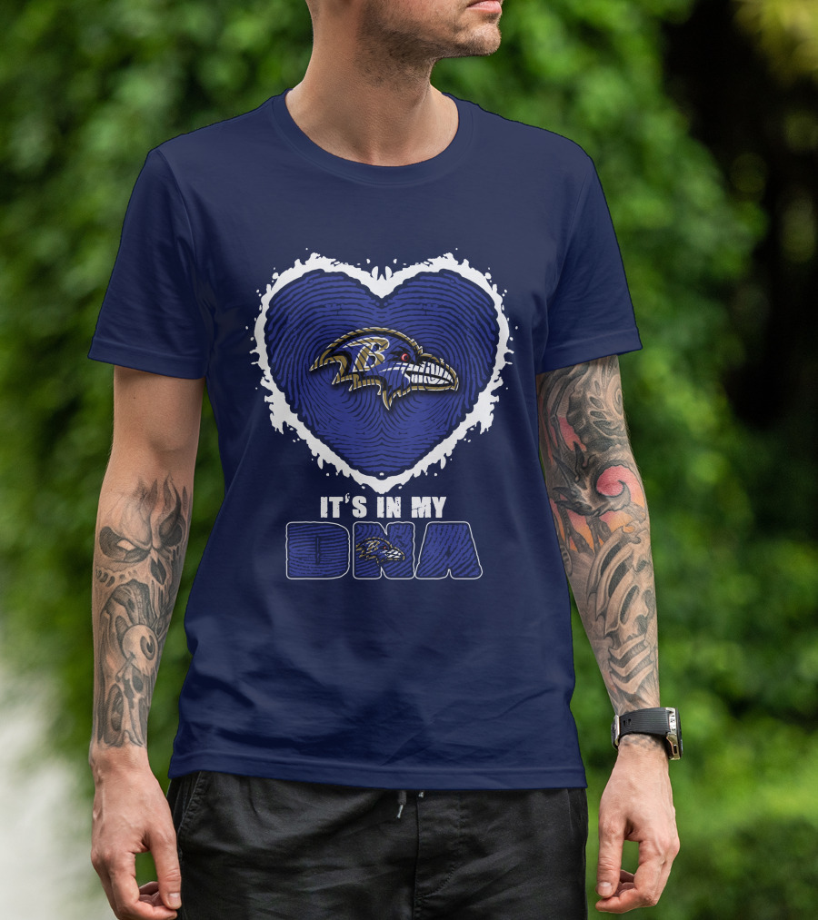 It's In My Dna Baltimore Ravens Heart Fingerprint T-Shirt
