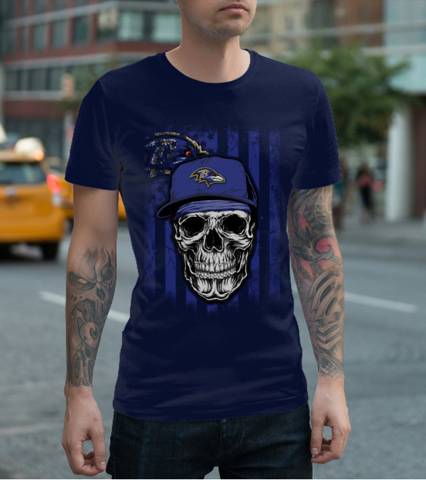 Skull V1 Baltimore Ravens Nfl Logo Cap T-Shirt