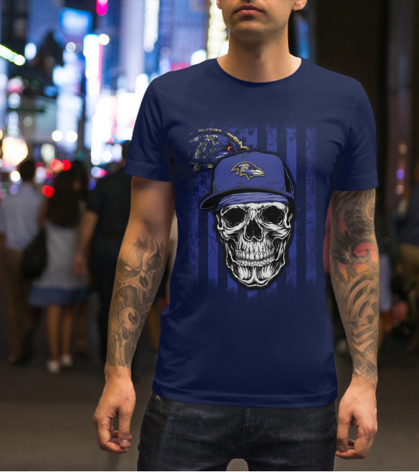 Skull V1 Baltimore Ravens Nfl Logo Cap T-Shirt