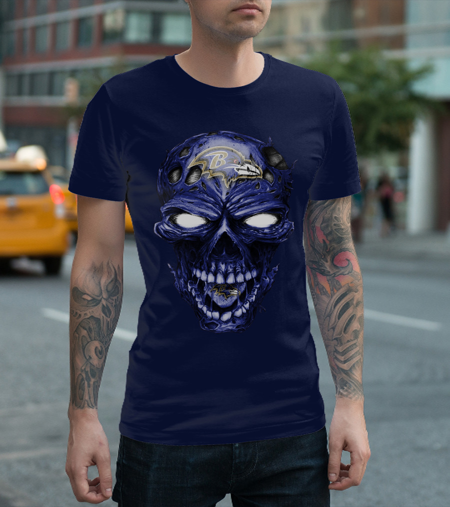 Skull V2 Baltimore Ravens Logo Horror Style T-Shirt