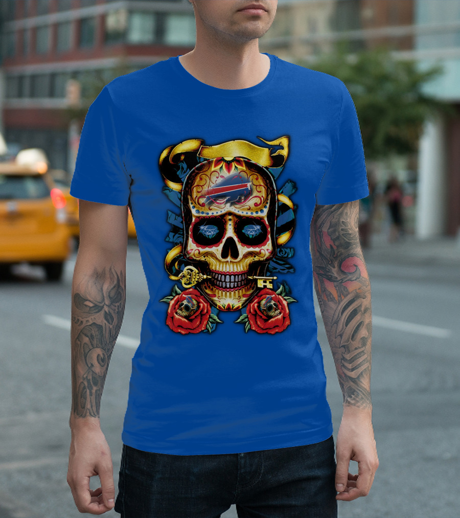 Buffalo Bills Sugar Skull Roses And Keys T-Shirt