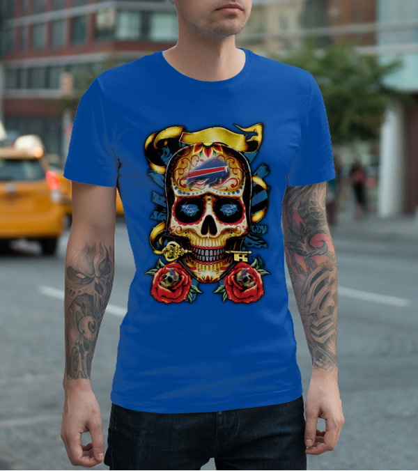 Buffalo Bills Sugar Skull Roses And Keys T-Shirt