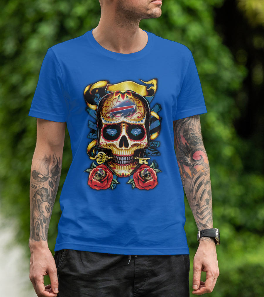 Buffalo Bills Sugar Skull Roses And Keys T-Shirt