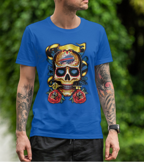 Buffalo Bills Sugar Skull Roses And Keys T-Shirt
