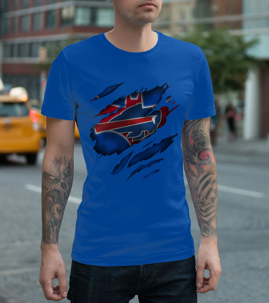 Buffalo Bills Red White Blue Logo Scratch T-Shirt