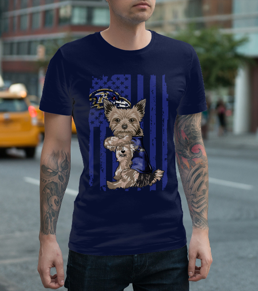 Yorkshire Terrier I Love Mom Baltimore Ravens Stars Stripes T-Shirt