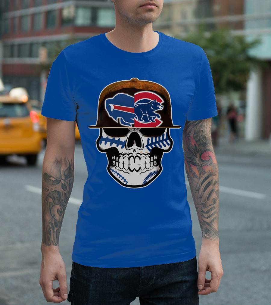 Buffalo Bills Chicago Cubs Skull T-Shirt