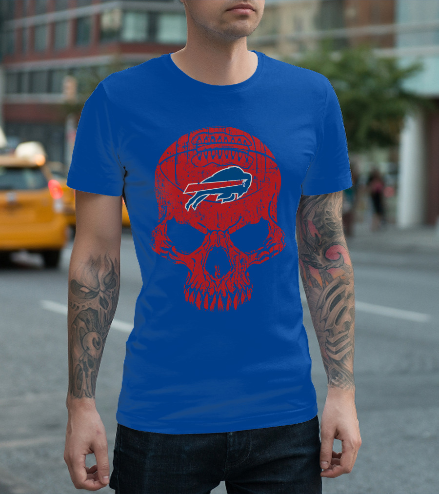 Buffalo Bills Skull Logo Football T-Shirt
