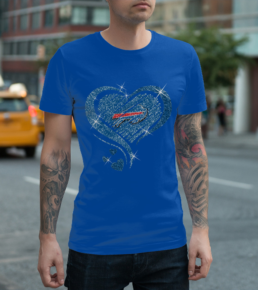Buffalo Bills Heart Diamond Sparkle Logo Nfl Team Spirit T-Shirt