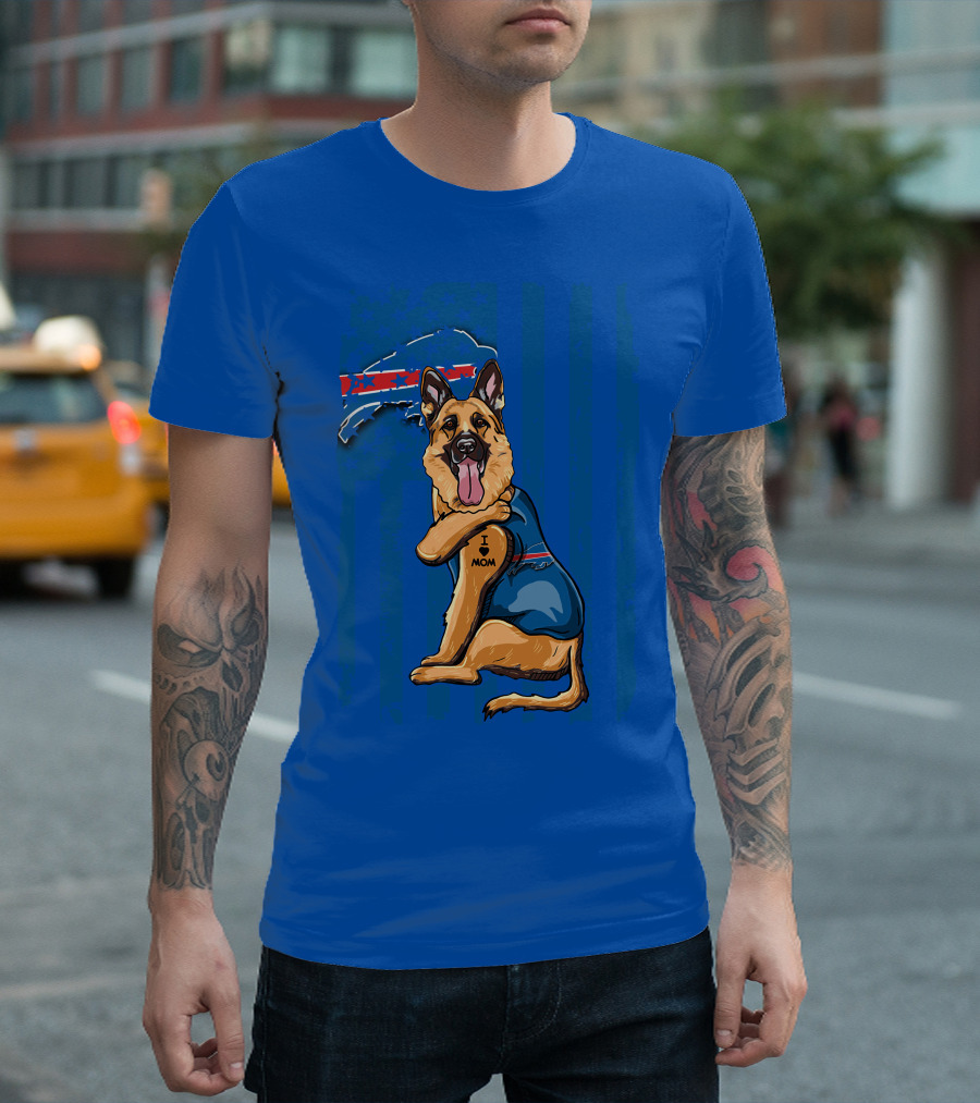 German Shepherd I Love Mom Buffalo Bills Fan Tattoo Art T-Shirt