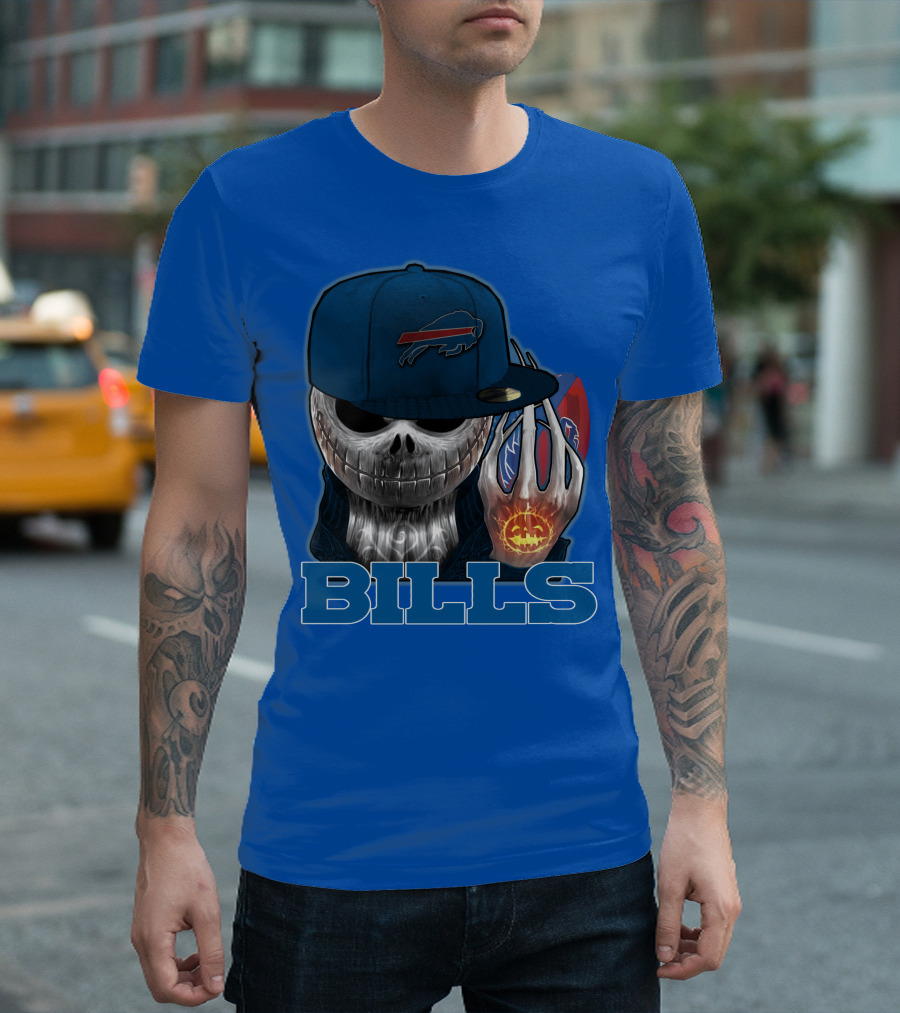 Jackskull Buffalo Bills NFL Skeleton Pumpkin Halloween T-Shirt