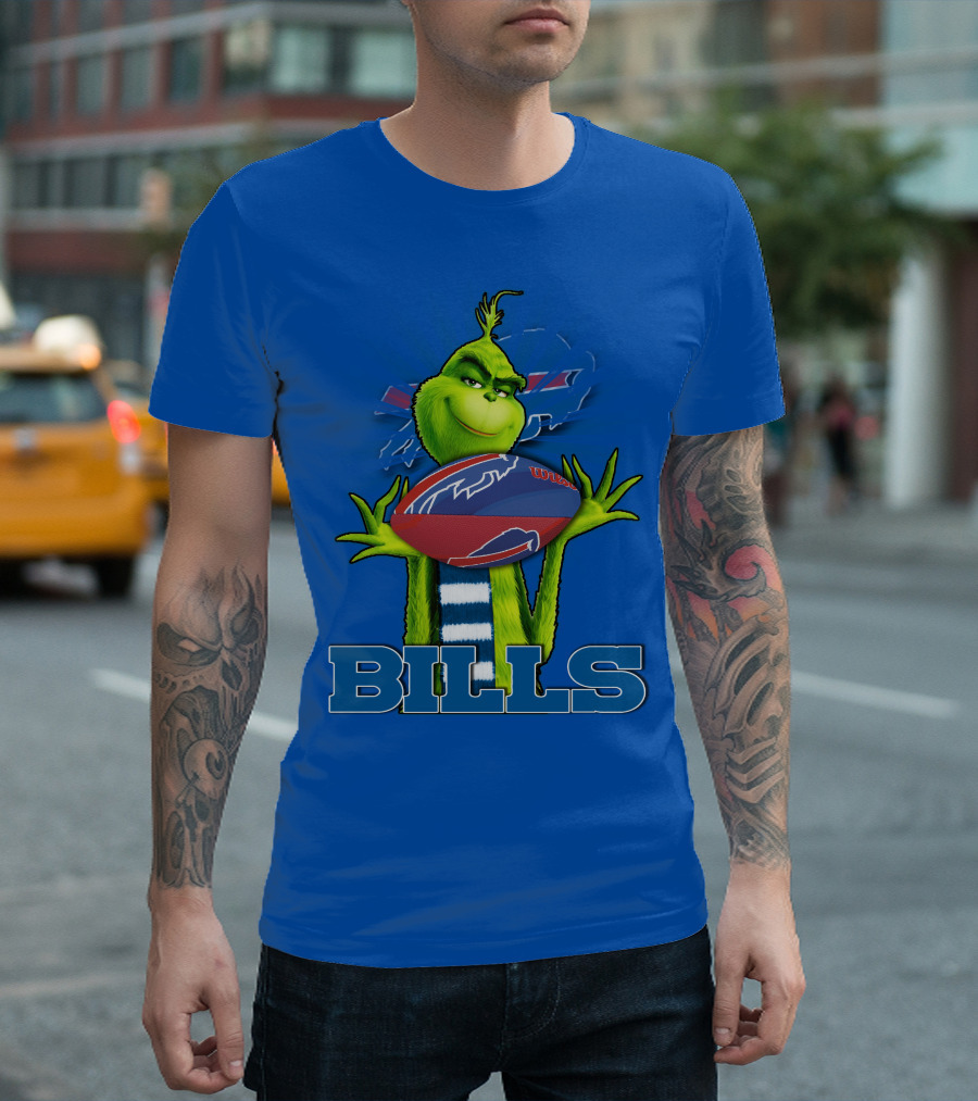 Grinch Holding Football with Buffalo Bills T-Shirt