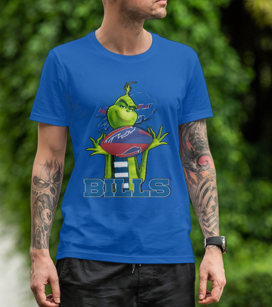 Grinch Holding Football With Buffalo Bills T-Shirt