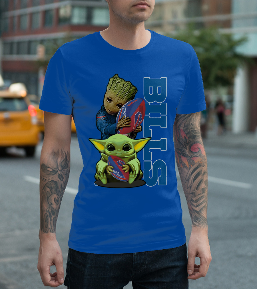 Bills Football Groot and Baby Yoda Grzd Buffalo Bills T-Shirt