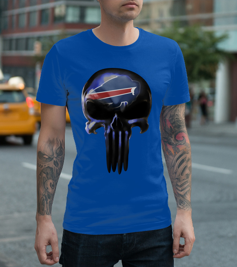 Buffalo Bills Nfl Skull Logo 49 Blue T-Shirt